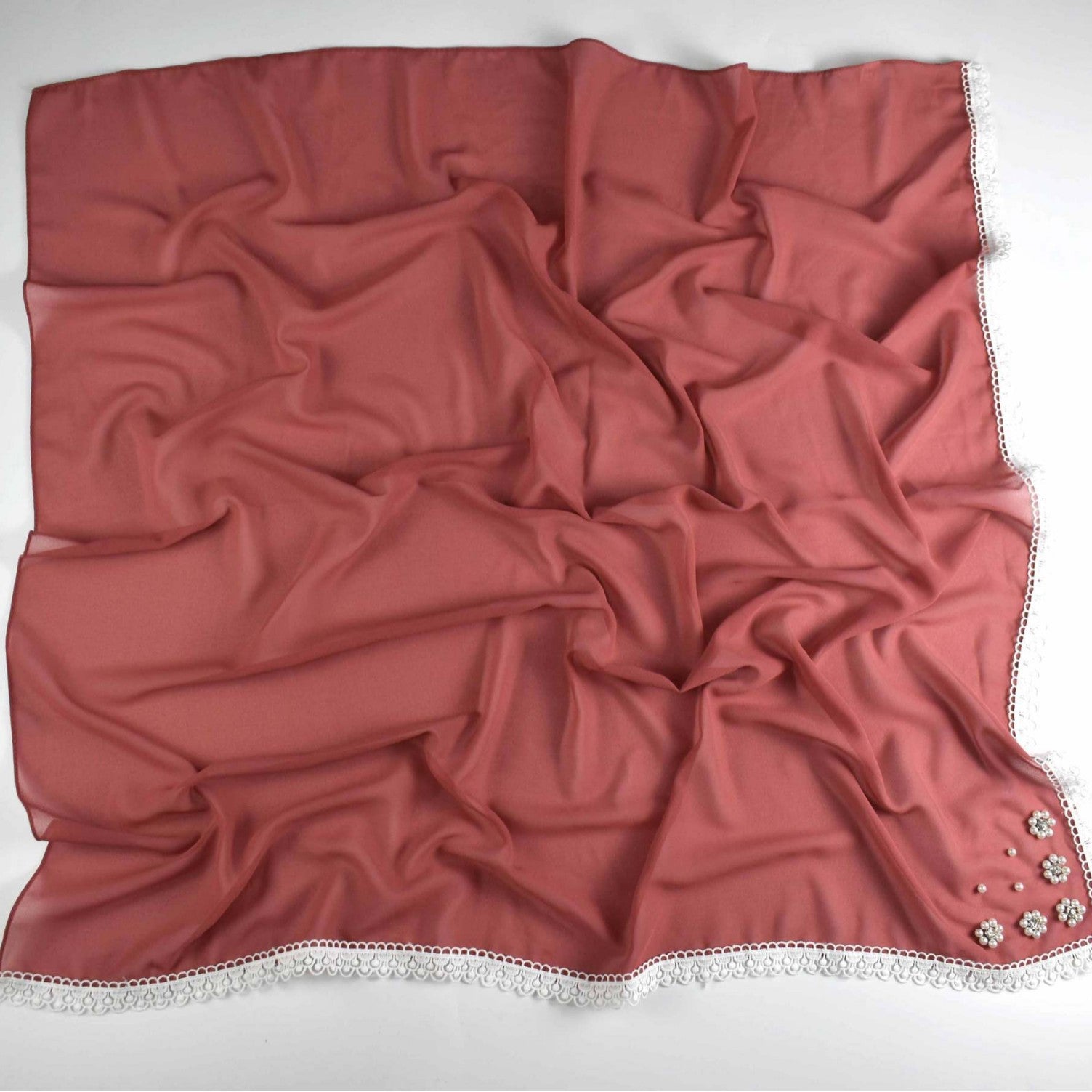 Monochrome pearl chiffon square scarf ins small flower silk scarf Middle East Africa hijab