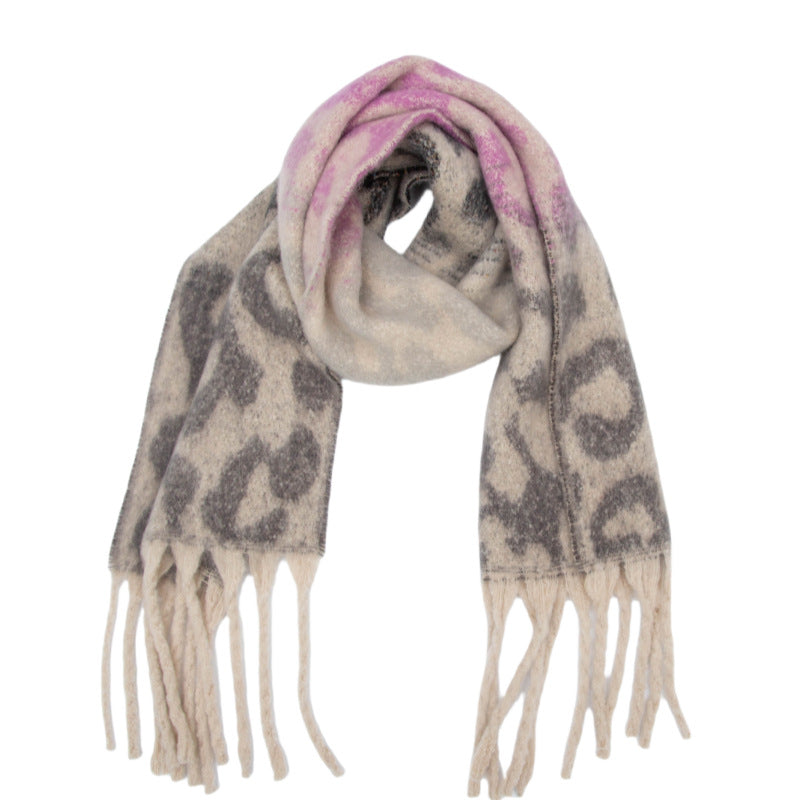 Europe, America, autumn and winter new loop yarn imitation mohair jacquard leopard print scarf