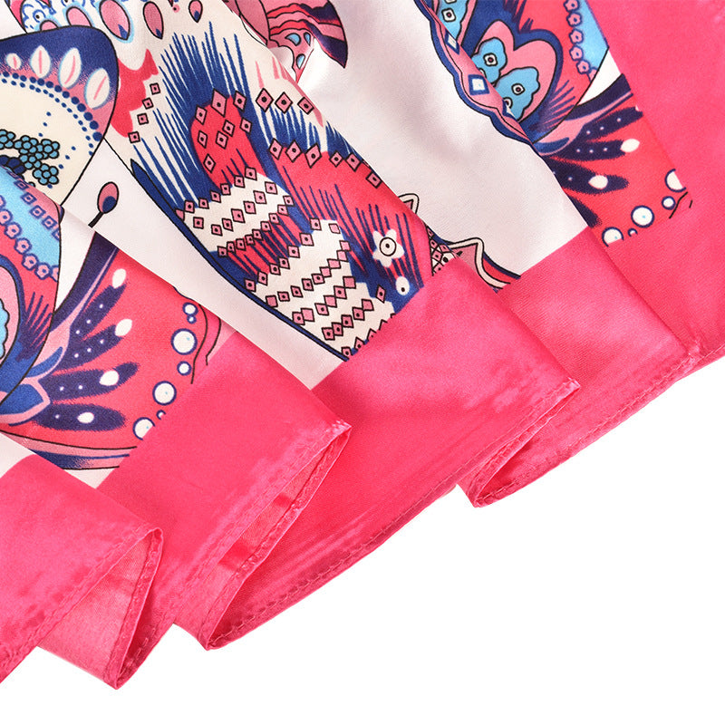 New butterfly Feifei high-quality satin large square scarf silk scarf, fashionable European and American imitation silk printing circumference