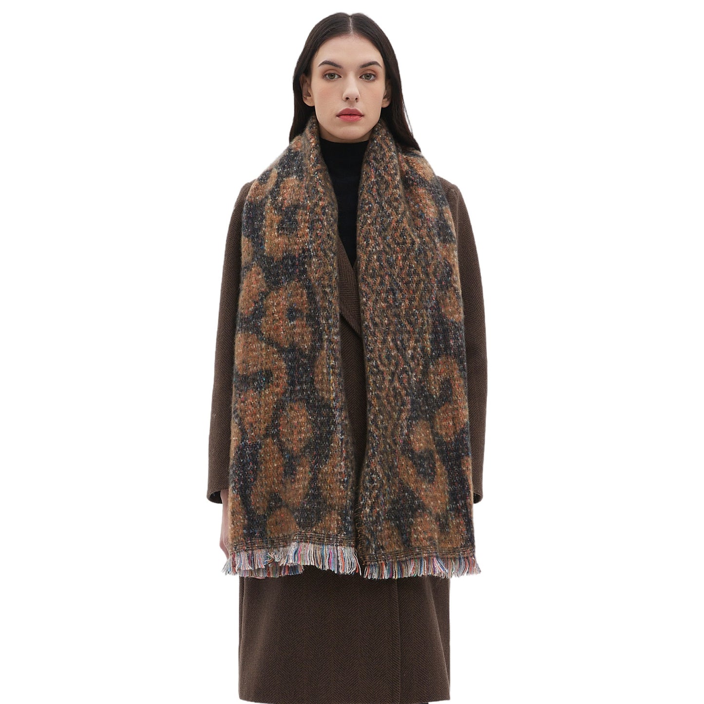 2025 new scarf European, American autumn and winter men and women's jacquard short beard clip flower leopard print scarf
