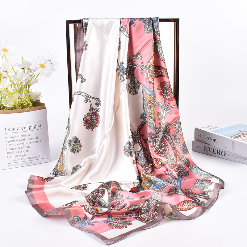New fashionable versatile flower pattern printing high-quality 90cm * 90cm color square towel