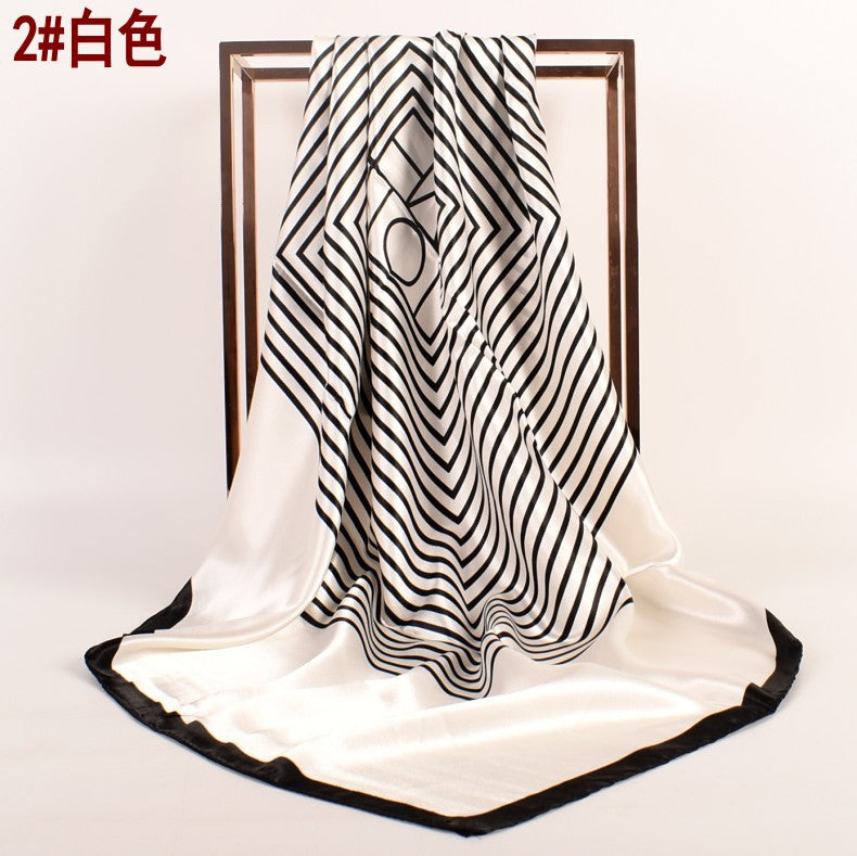 New simple striped satin 90cm large square scarf women's silk scarf scarf headscarf