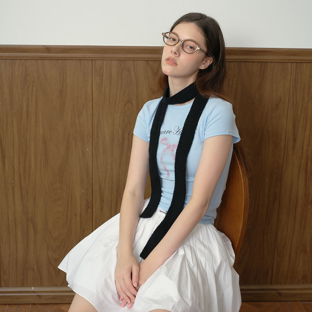 Matching Korean version knitted thin strip wool blended solid color scarf women's spring and autumn concave shape personalized thin scarf