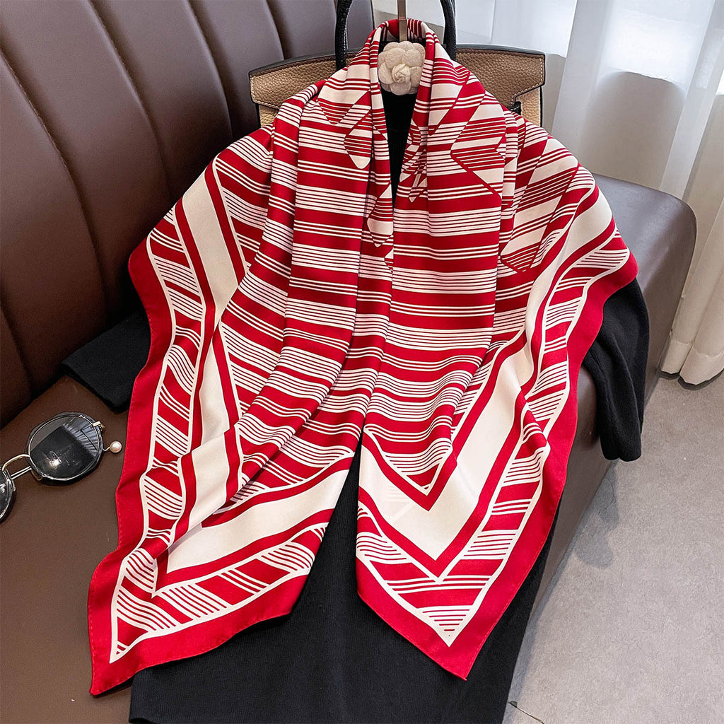 Autumn Fashion Simple Striped Letter 90CM Large Square Towel Ladies Commuting Daily Neck Protection Air Conditioning Room Shawl