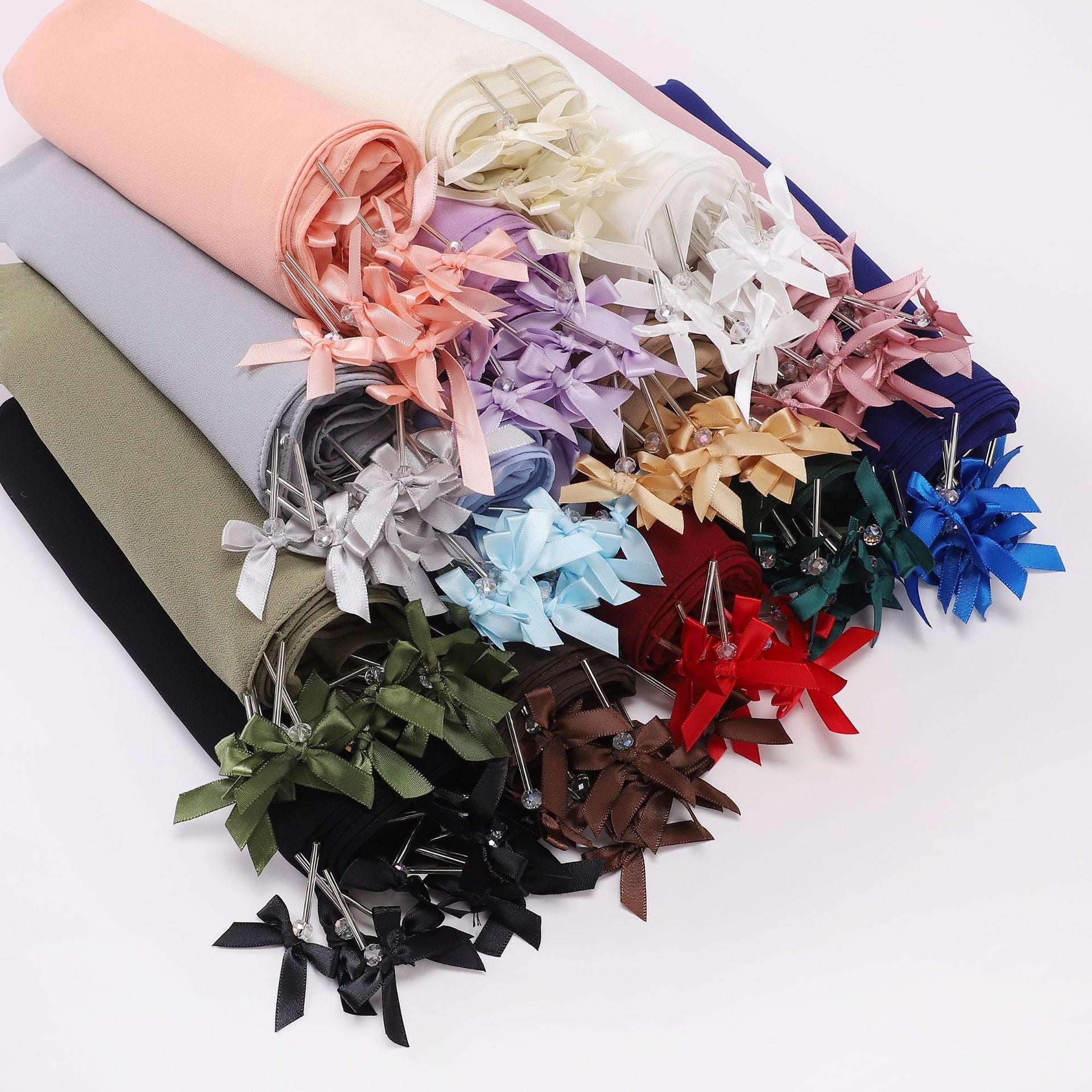 Hand sewn glass tube bow chiffon long towel yarn scarf Malaysia small fresh headscarf