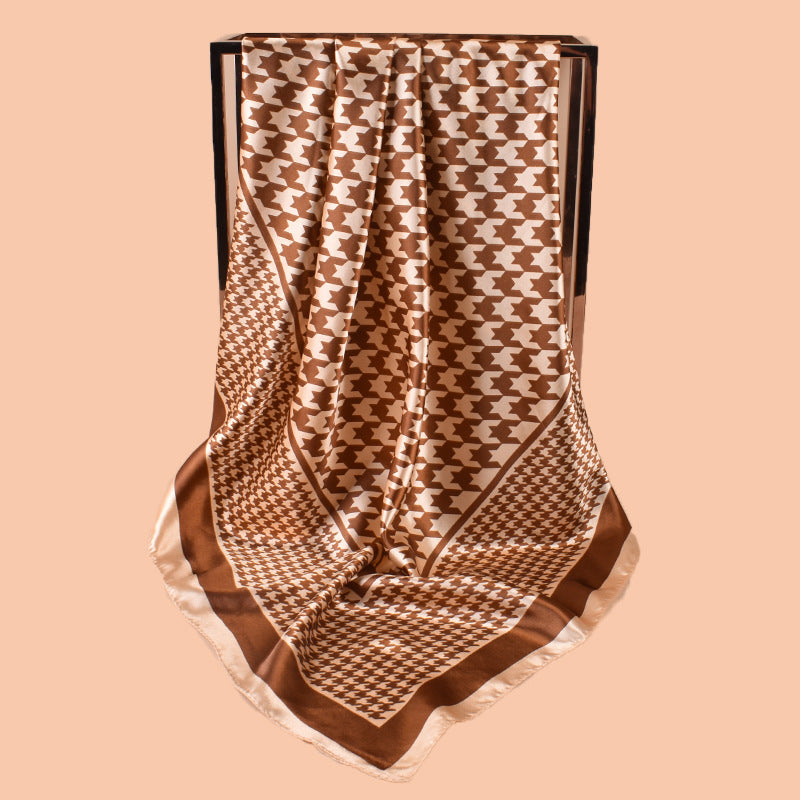 New 90cm-color diced thousand bird grid printed square scarf with sunscreen, head silk scarf decoration, scarf