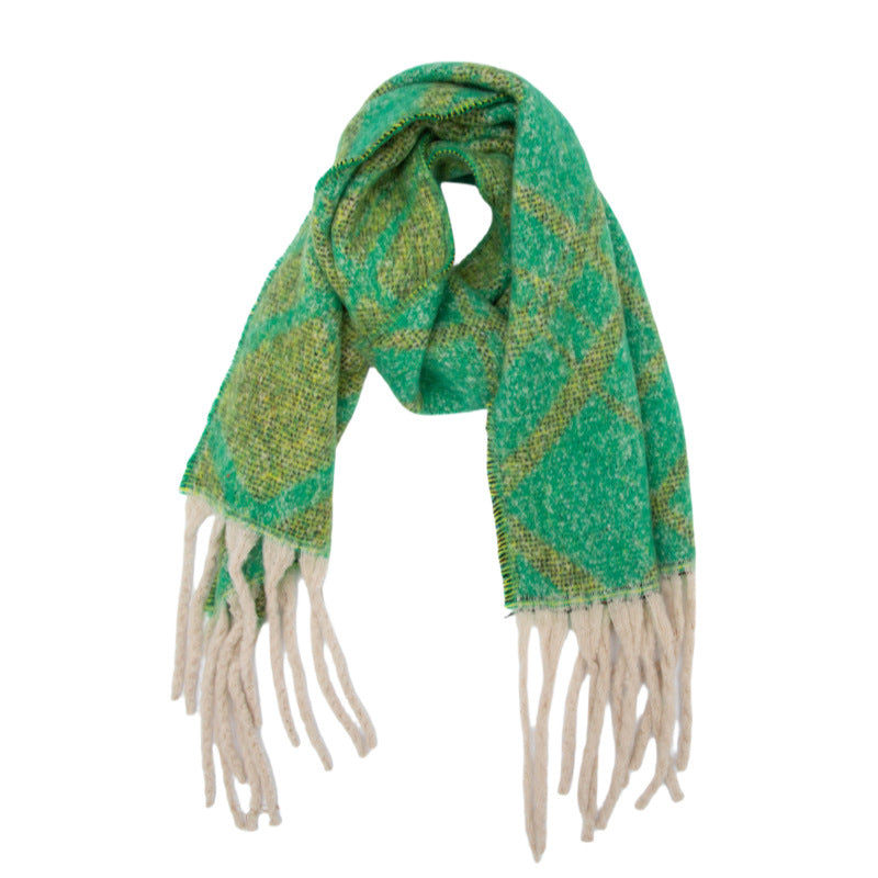 Europe, America, autumn and winter new loop yarn imitation mohair jacquard double grid scarf