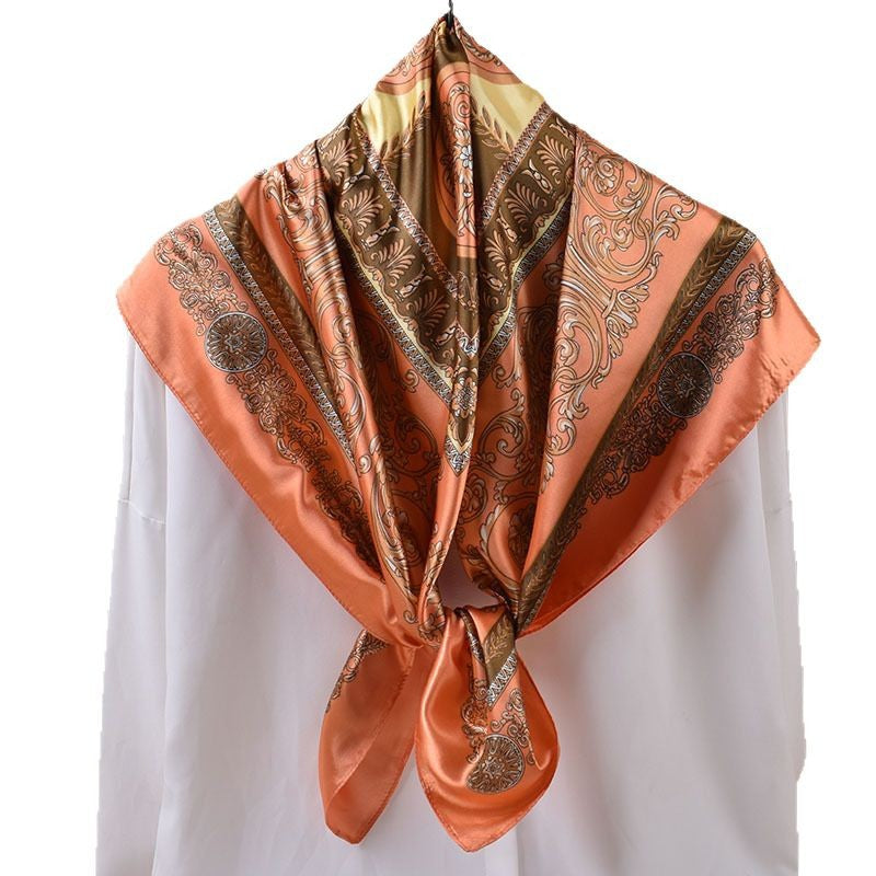Spring and summer scarves, high-end totem printing versatile decorative scarves, headscarves, silk scarves, 90cm high-quality satin square scarves
