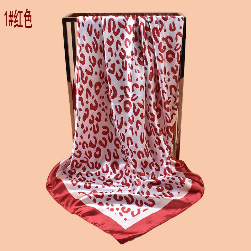 2025 new 90-satin U-word leopard print versatile printed square scarf with sunscreen, bag head silk scarf decoration, scarf