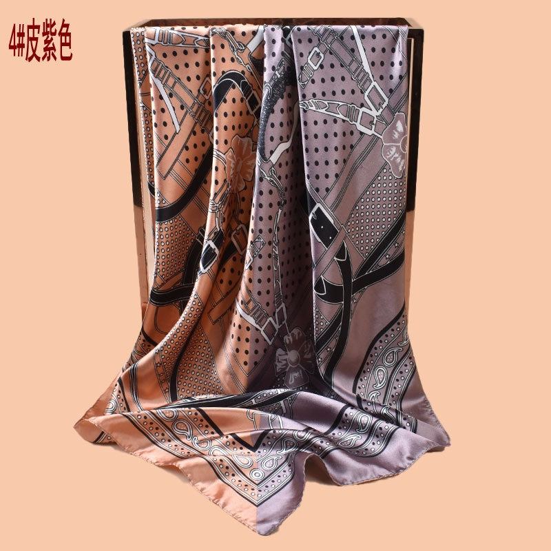 2025 new 90-color diced belt chain cashew print square scarf with sunscreen, bag head silk scarf decoration, scarf