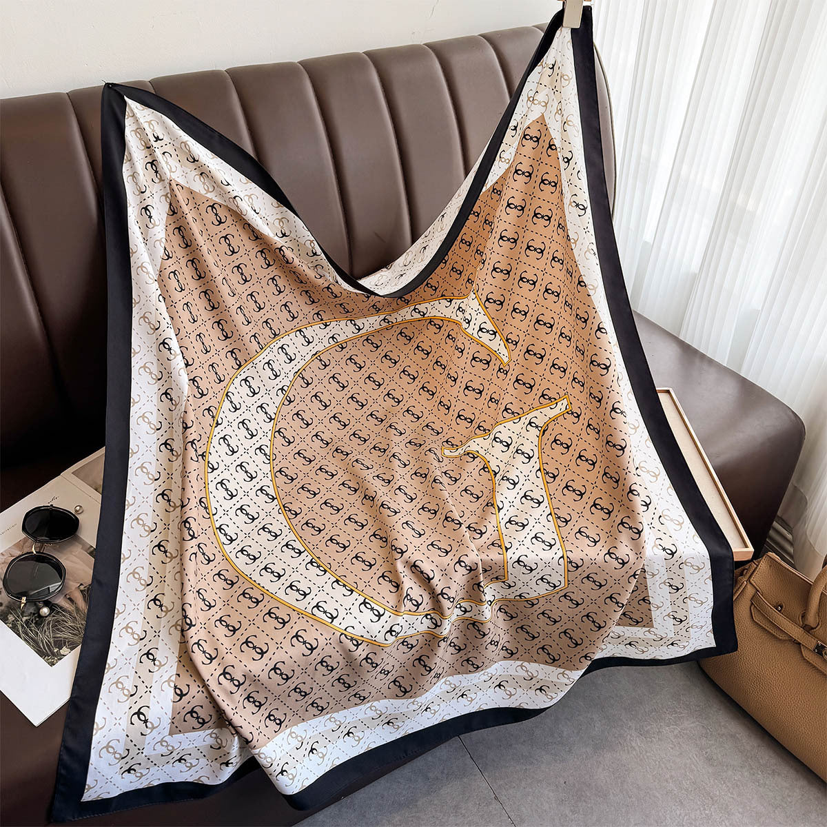 Light luxury Korean version of the letter new simple large square scarf age reduction versatile travel sunscreen shawl neck protection thin warm