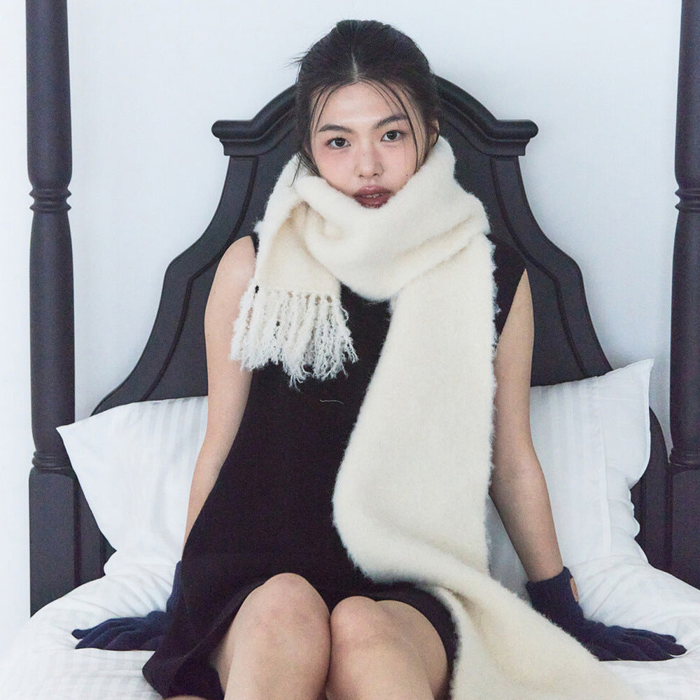 Korean designer wool blended beard solid color knitted scarf women's winter Korean atmosphere wool scarf