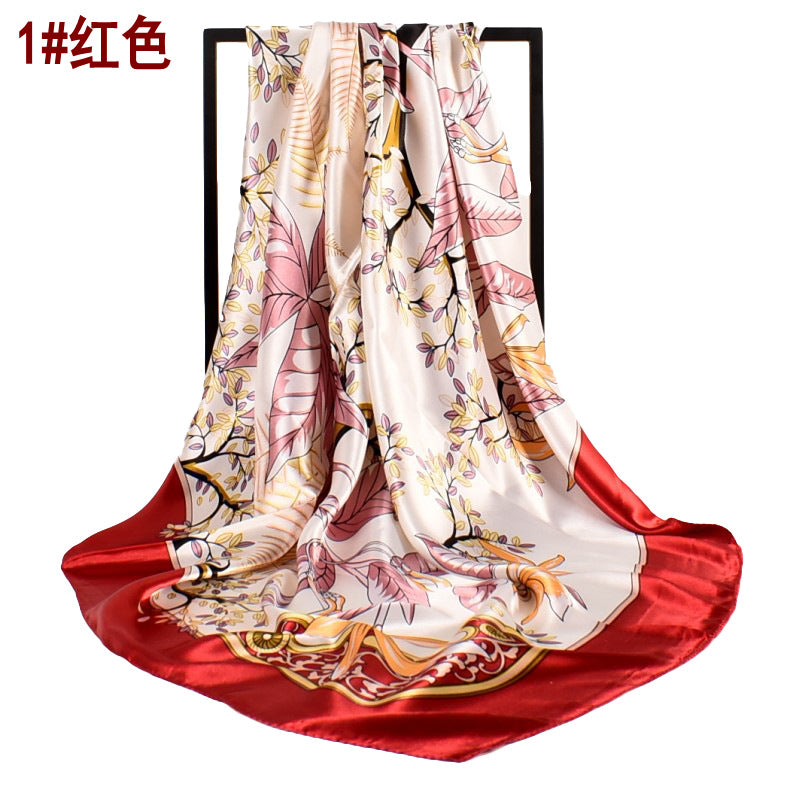 Autumn and winter new small fresh plants and flowers 90 square silk scarves for women