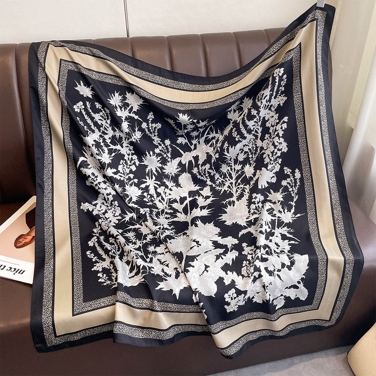 New retro fashion printed 90 square scarves women's spring and autumn thin versatile scarf multi-functional windproof shawl
