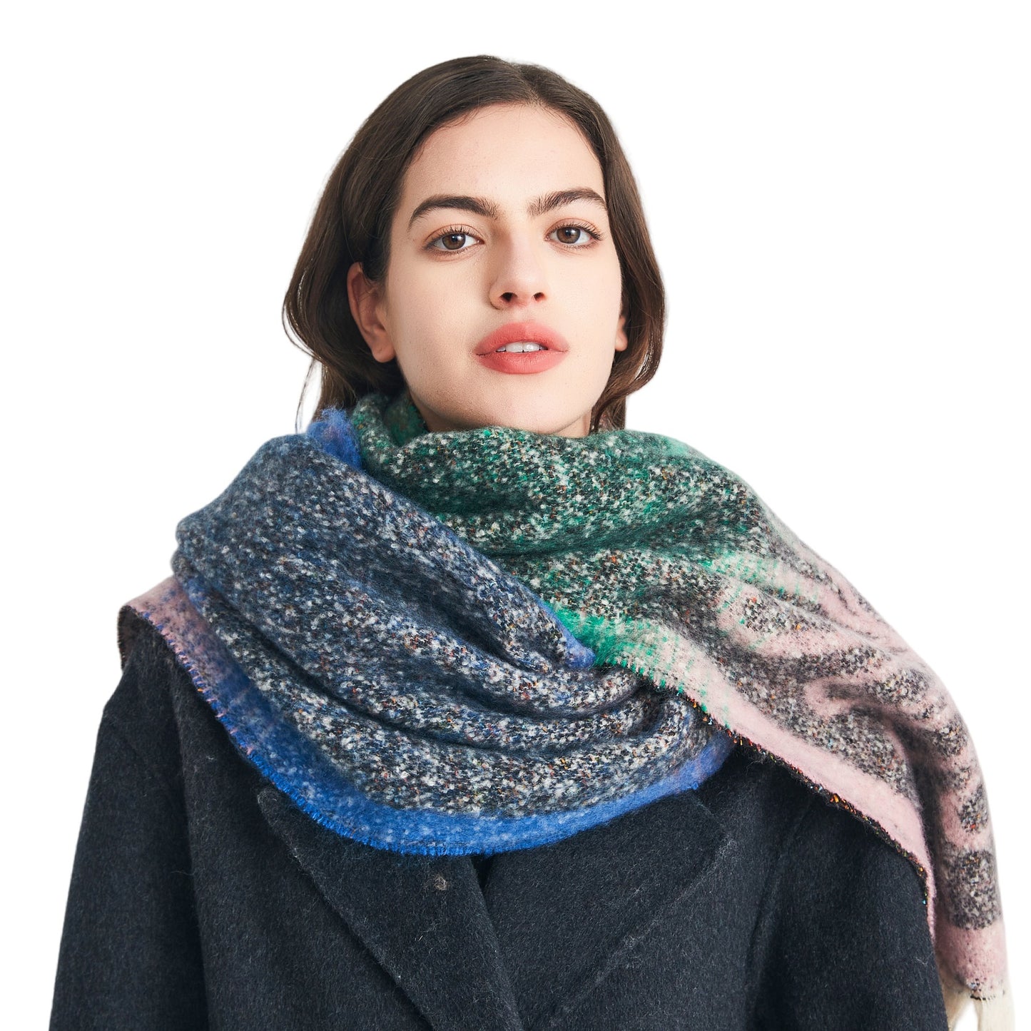 European, American autumn and winter new loop yarn imitation mohair jacquard small flower scarf