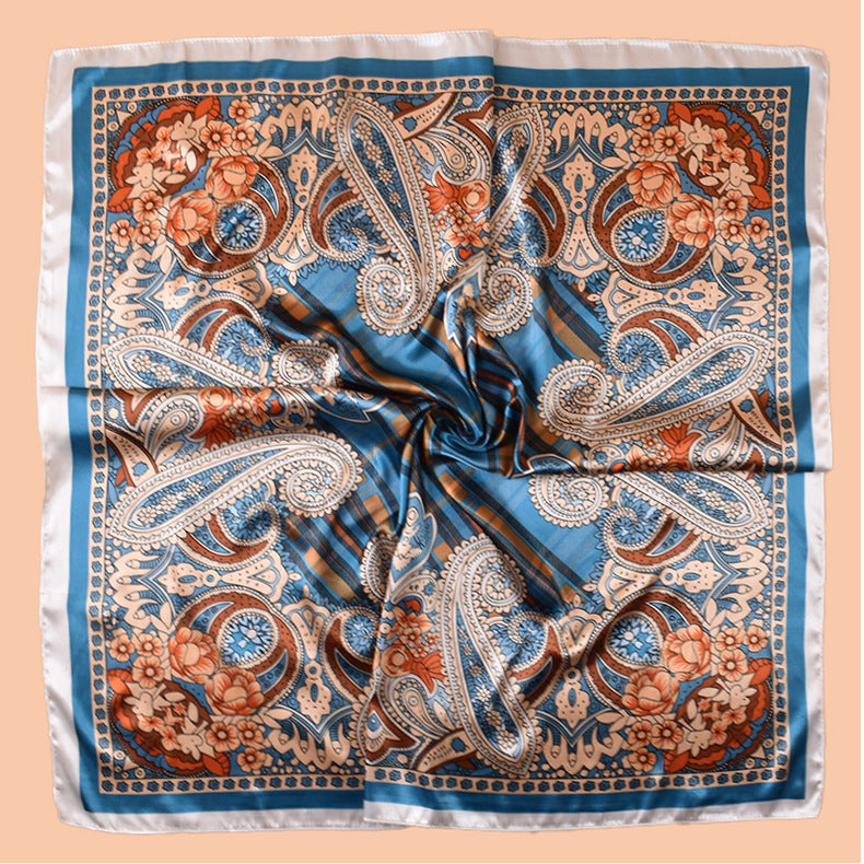 New 90 satin geometric plaid cashew print square scarf with sunscreen bag head silk scarf decorative scarf