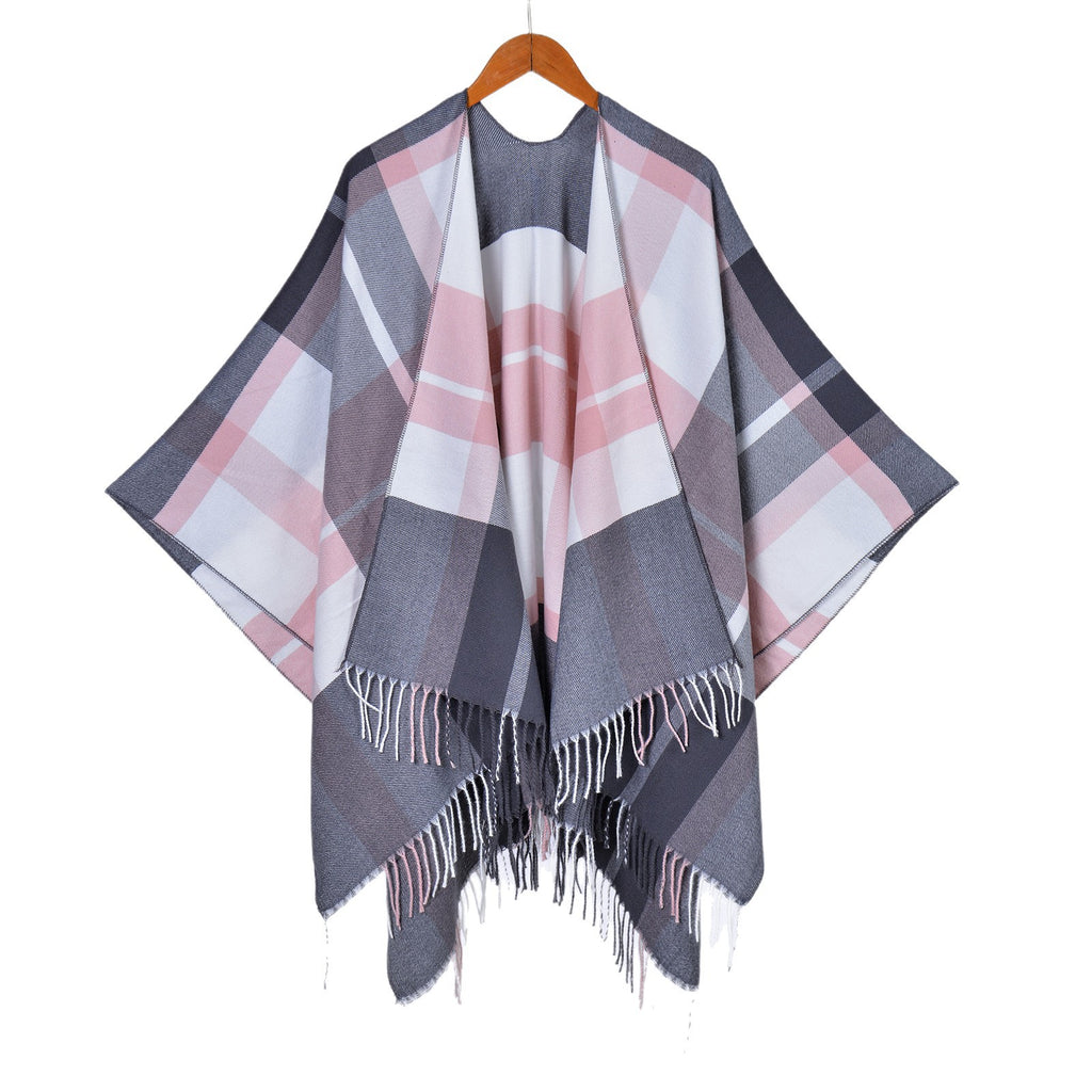 plaid fringed shawl men's and women's autumn and winter classic split-ended large shawl cape hot-selling