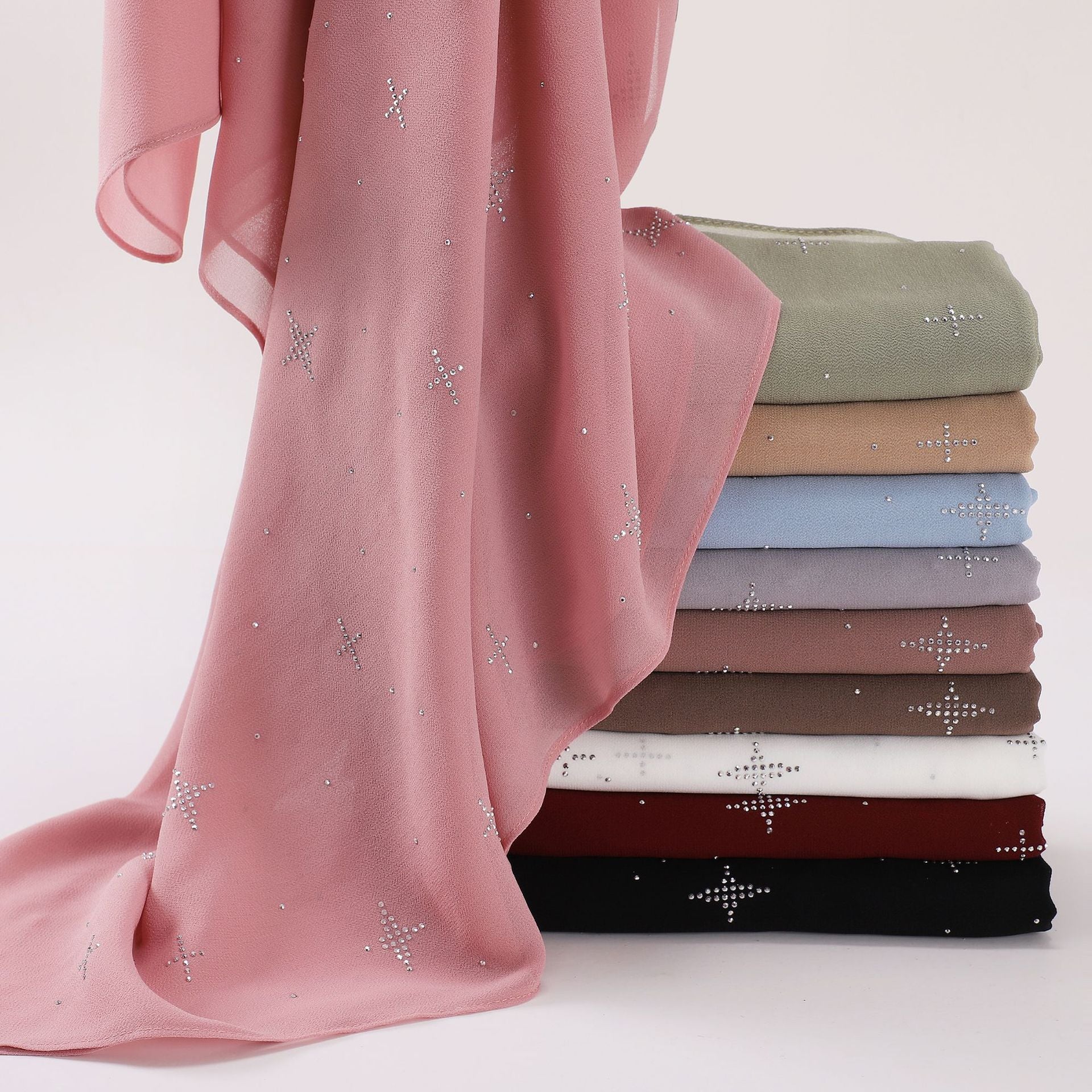 New Pearl Chiffon Sky Star Hot Diamond Middle East and Africa Headscarf Hijab