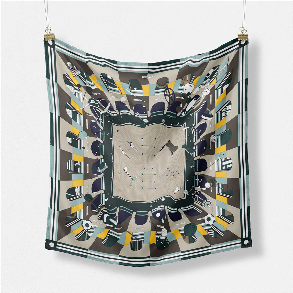 Simple, fashionable and versatile, geometric line printed scarf 53cm small square scarf, women's headband, wristband