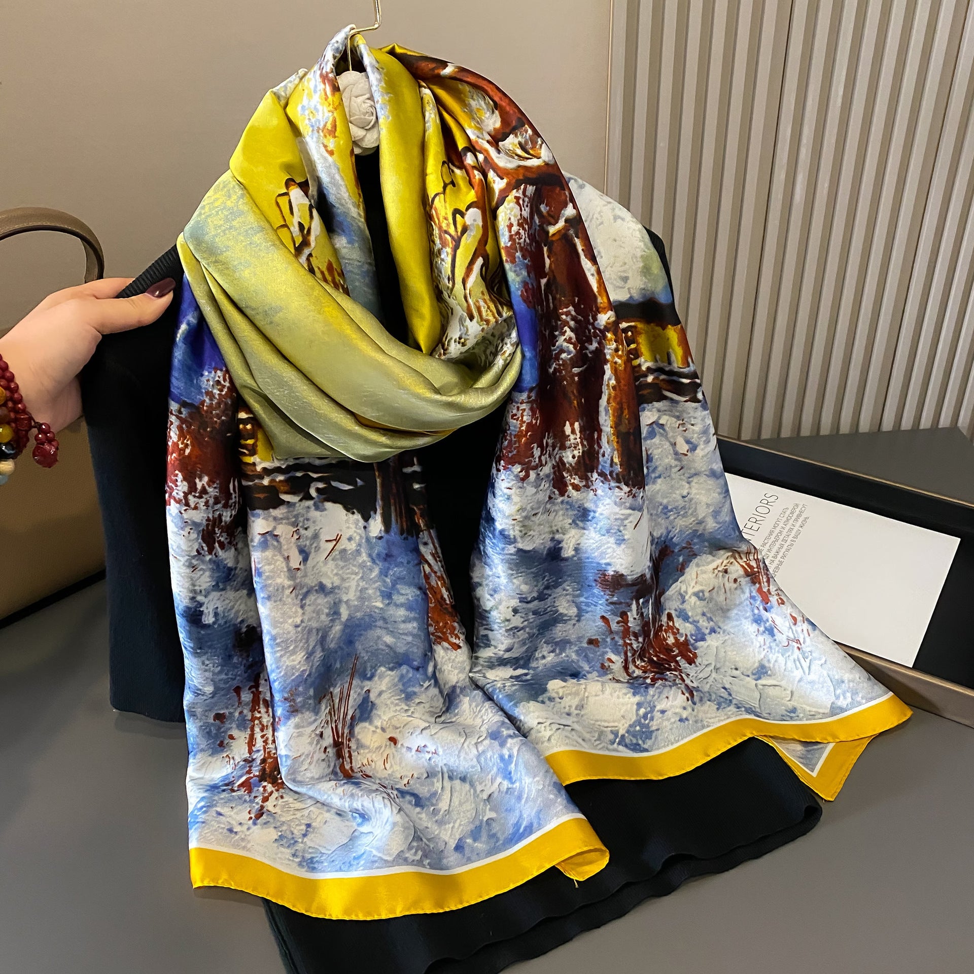 Literature and art Oil painting Beautiful brocade long silk scarf, fashionable and versatile girl air-conditioned room with shawl, scarf