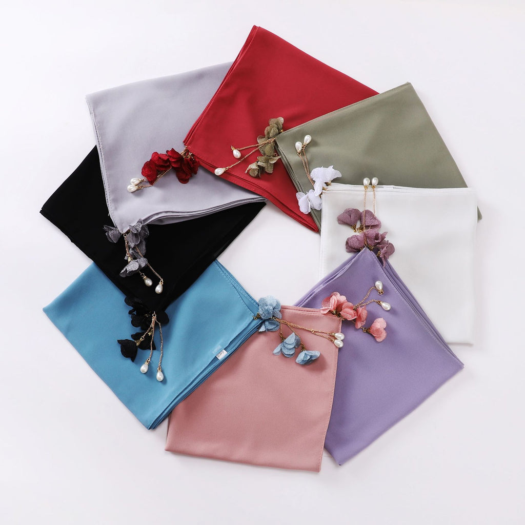 Pearl flower pendant pearl chiffon square scarf 90 * 90cm headscarf