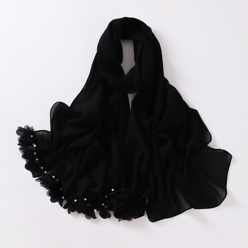 New pearl chiffon flower lace bead scarf middle east headscarf malaysia hijab