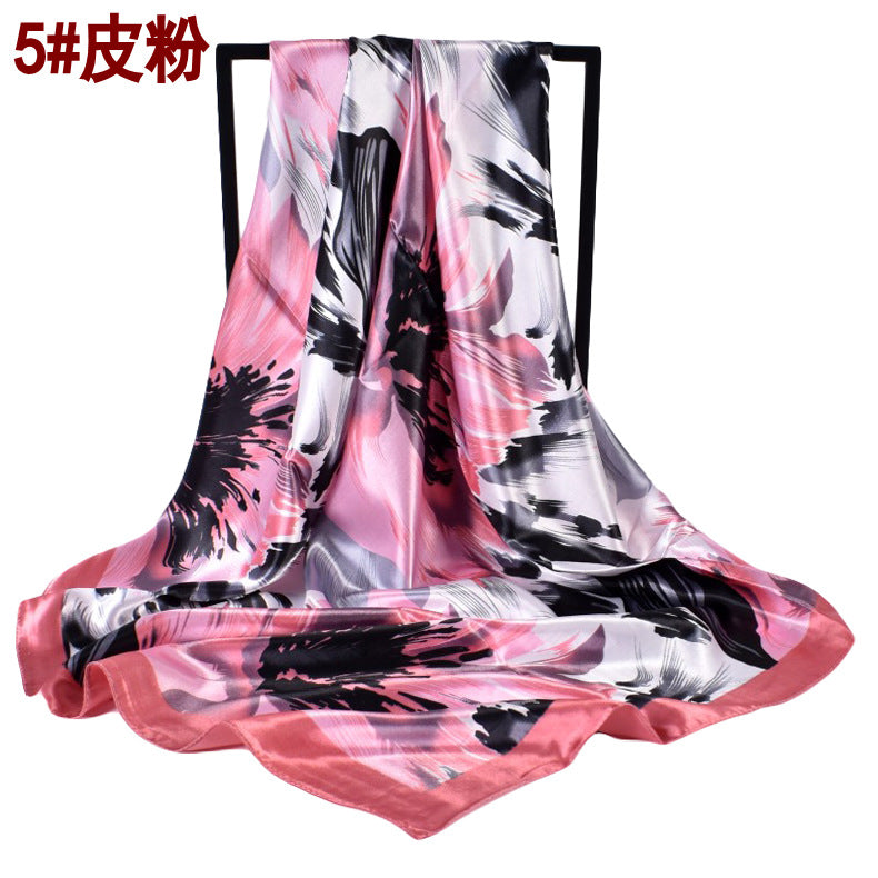 Fashion autumn and winter new 90-color diced imitation silk feather square silk scarf, scarf