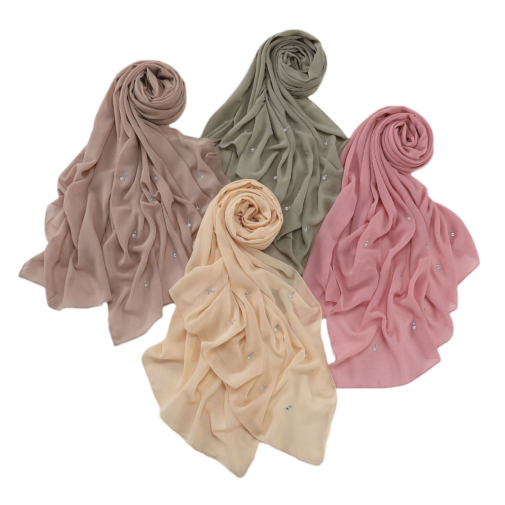 New pearl chiffon long scarf boutique tears water drop diamond scarf Middle East Africa headscarf hijab