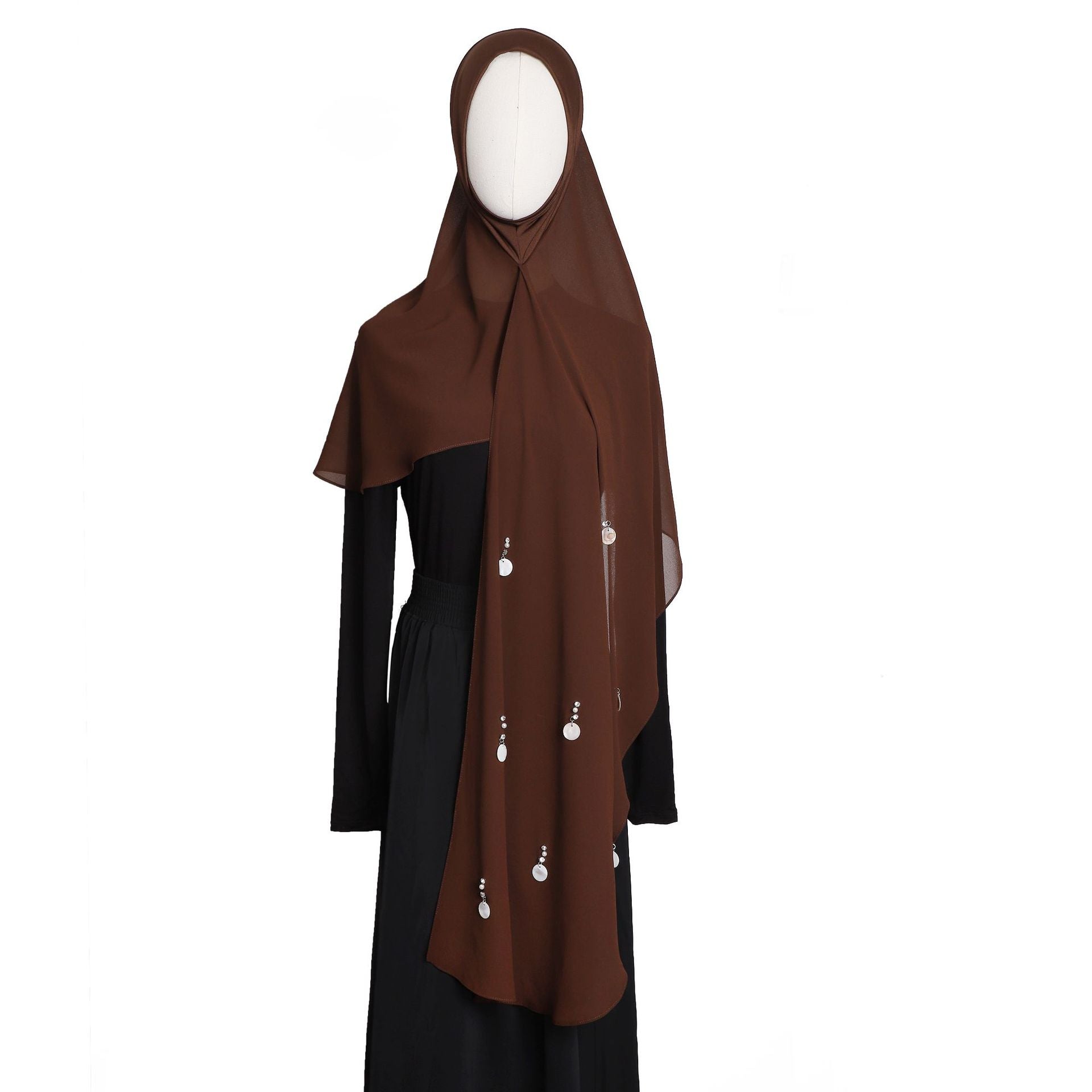 New hand-hung shell crystal hemp chiffon splicing winding towel yarn towel novice lazy fashion headscarf