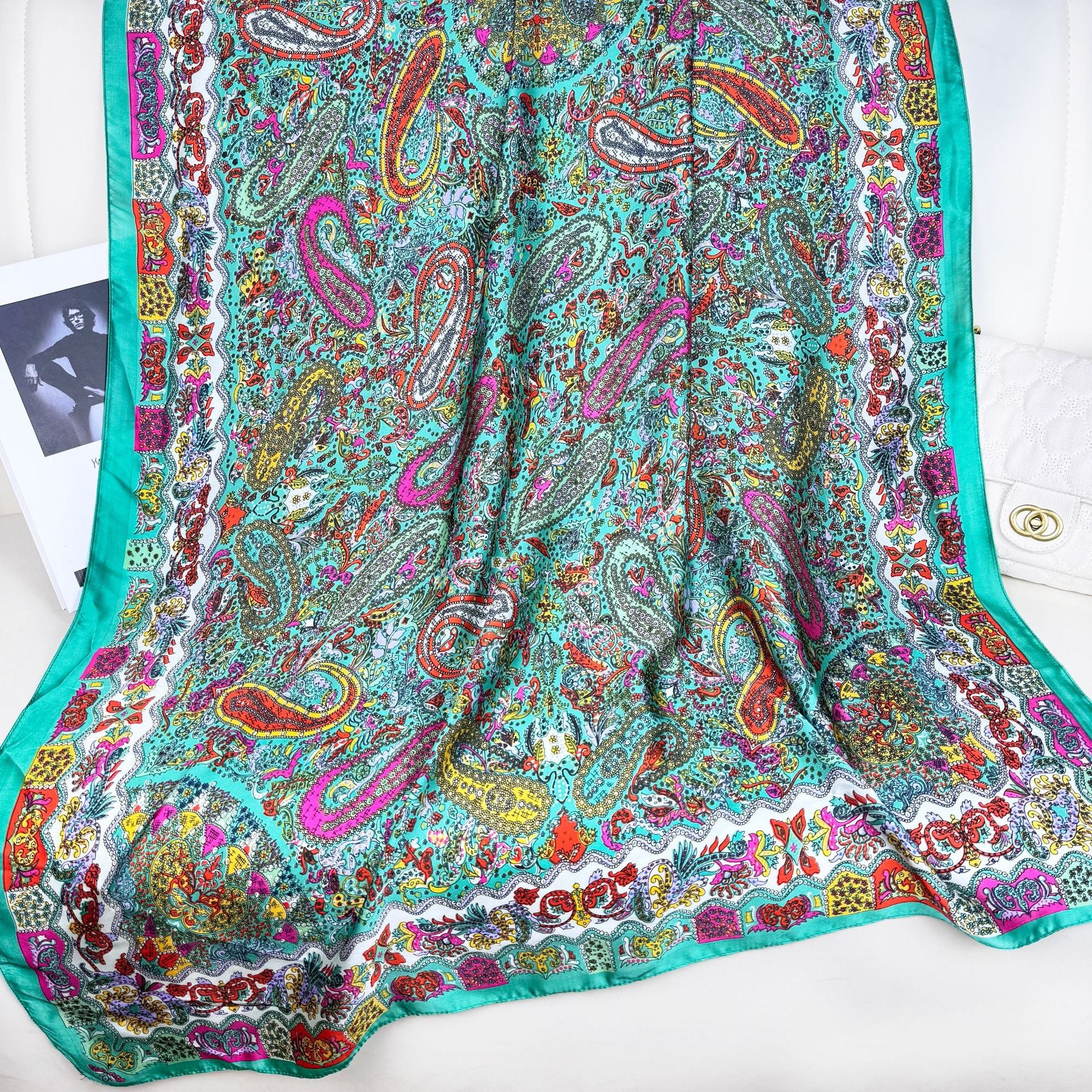 Fashion versatile Innesian women's head scarf, imitation silk thin travel and vacation shawl