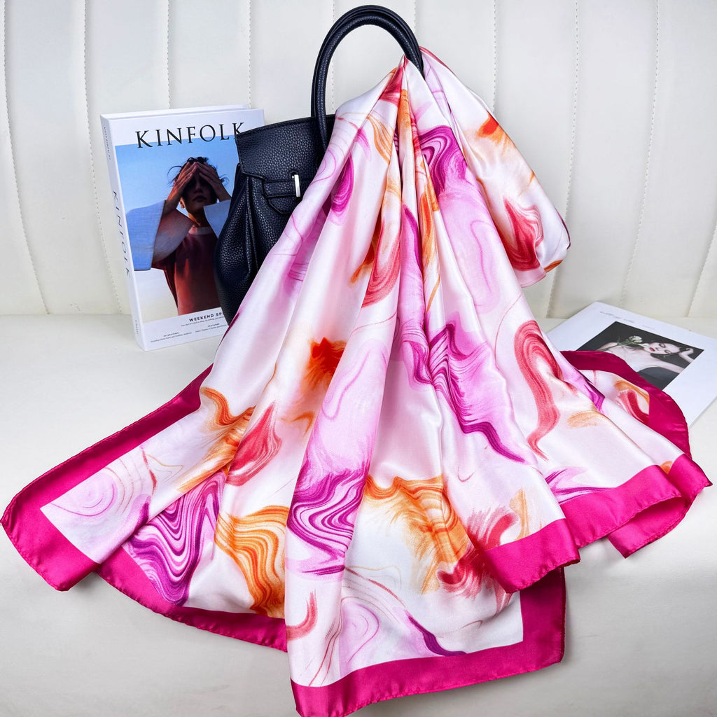 Simple and light luxury auspicious cloud pattern texture printing long silk scarf, simple and elegant temperament women's sun protection shawl scarf