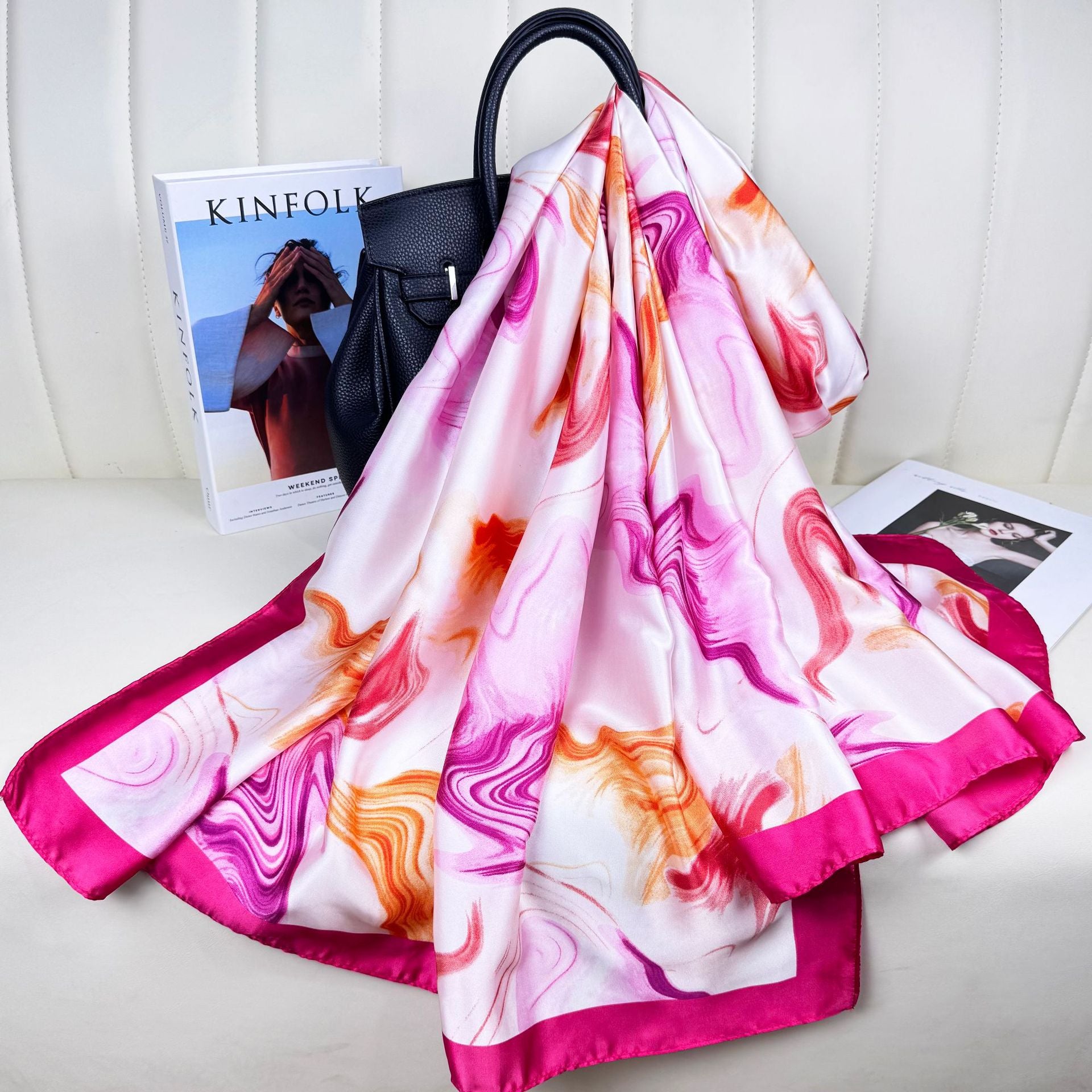 Simple and light luxury auspicious cloud pattern texture printing long silk scarf, simple and elegant temperament women's sun protection shawl scarf