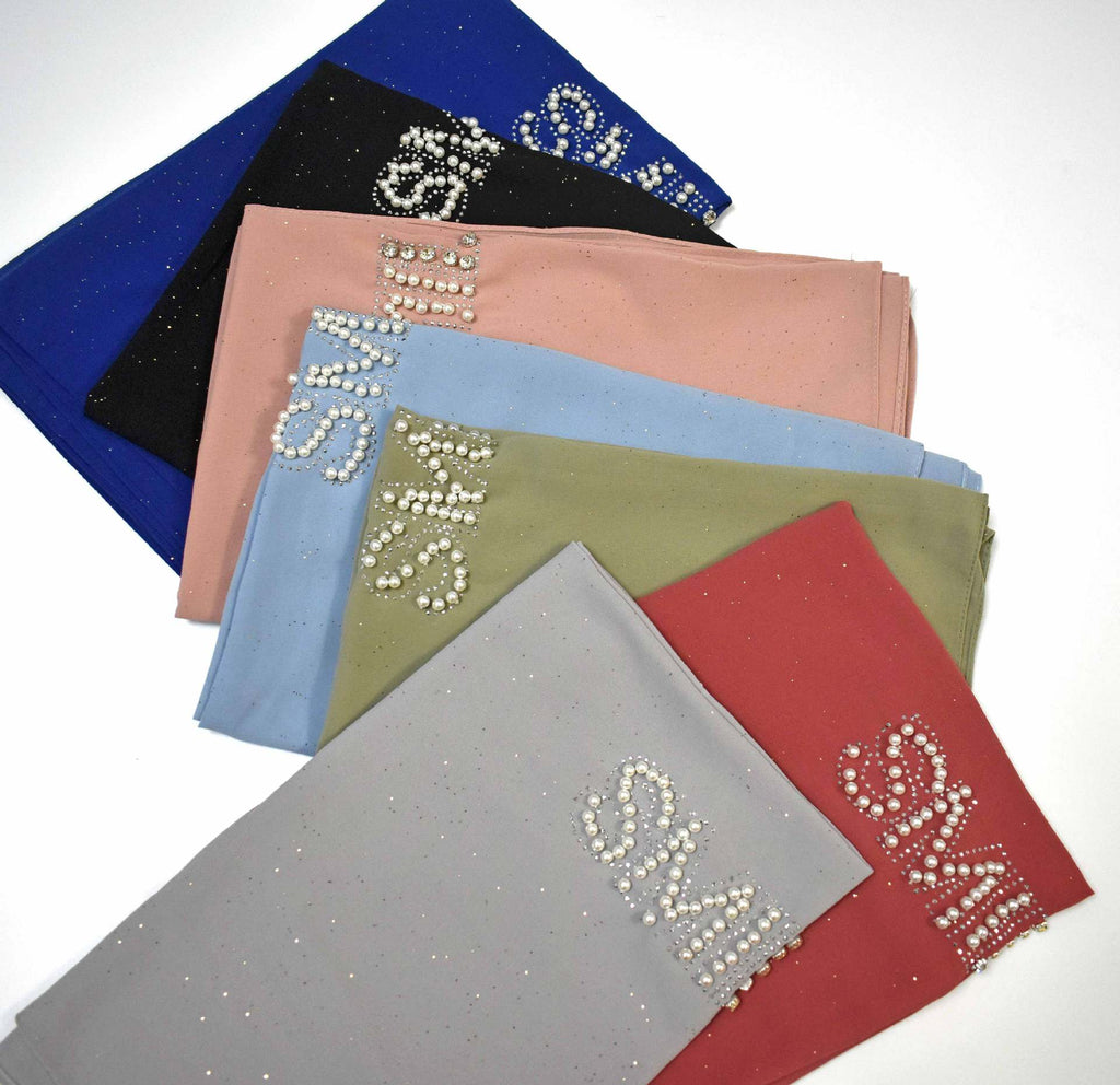 Can sprinkle gold pearl chiffon scarf hot diamond bead fixed diamond hijab