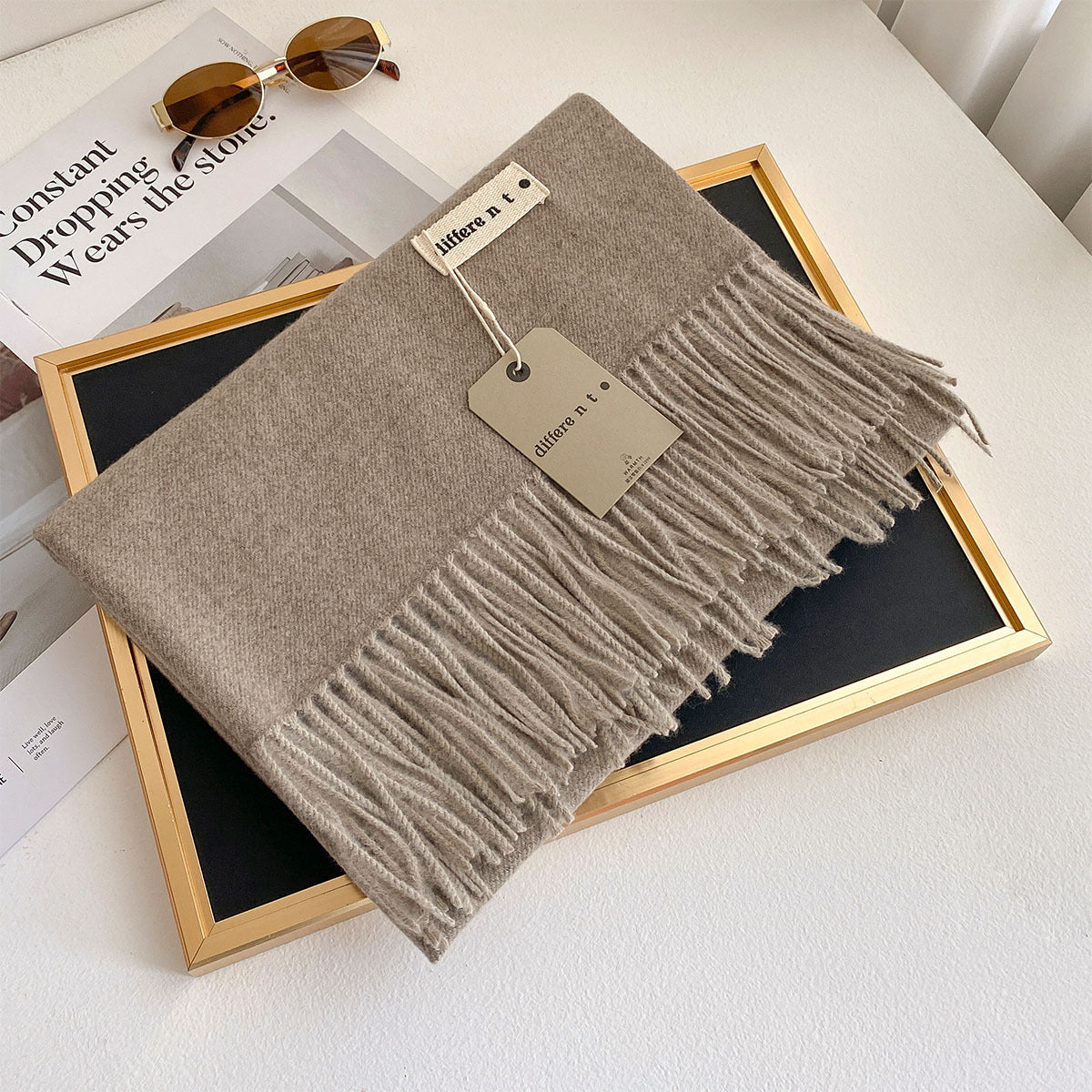 2025 Winter Imitation Cashmere Solid Color Scarf Women's Medium and Long Warm Scarf Shawl