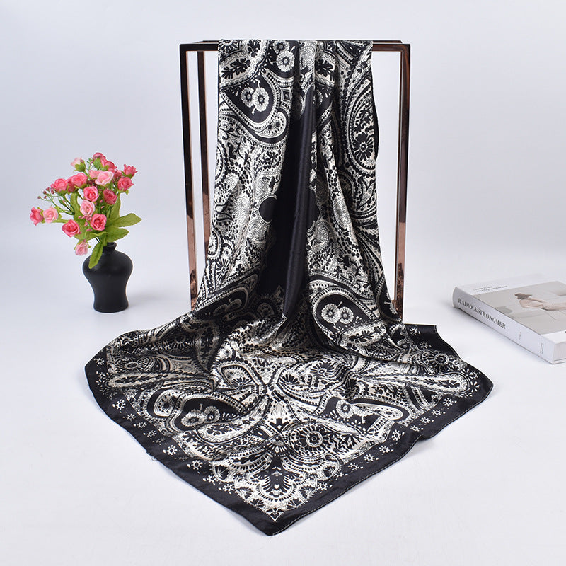 New fashion retro cashew flower pattern 90cm satin women's large square scarf scarf headscarf