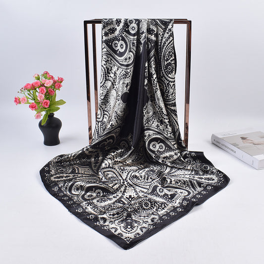 New fashion retro cashew flower pattern 90cm satin women's large square scarf scarf headscarf