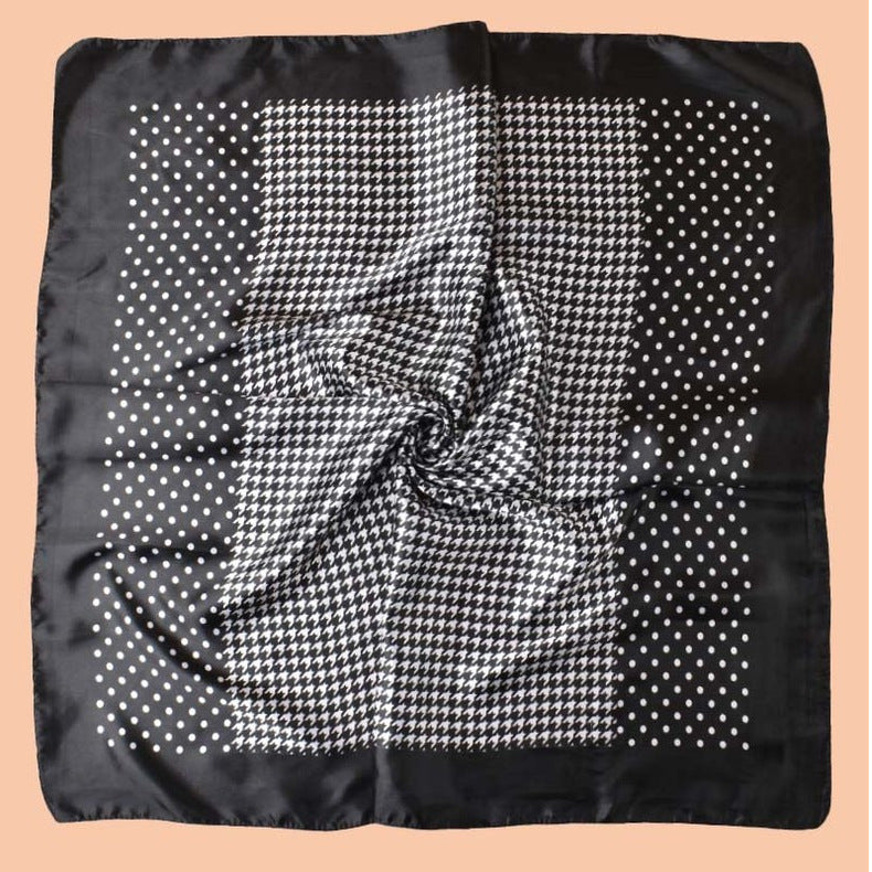 2025 new 90-satin polka dot thousand bird grid printed square scarf with sunscreen, bag head silk scarf decoration, scarf
