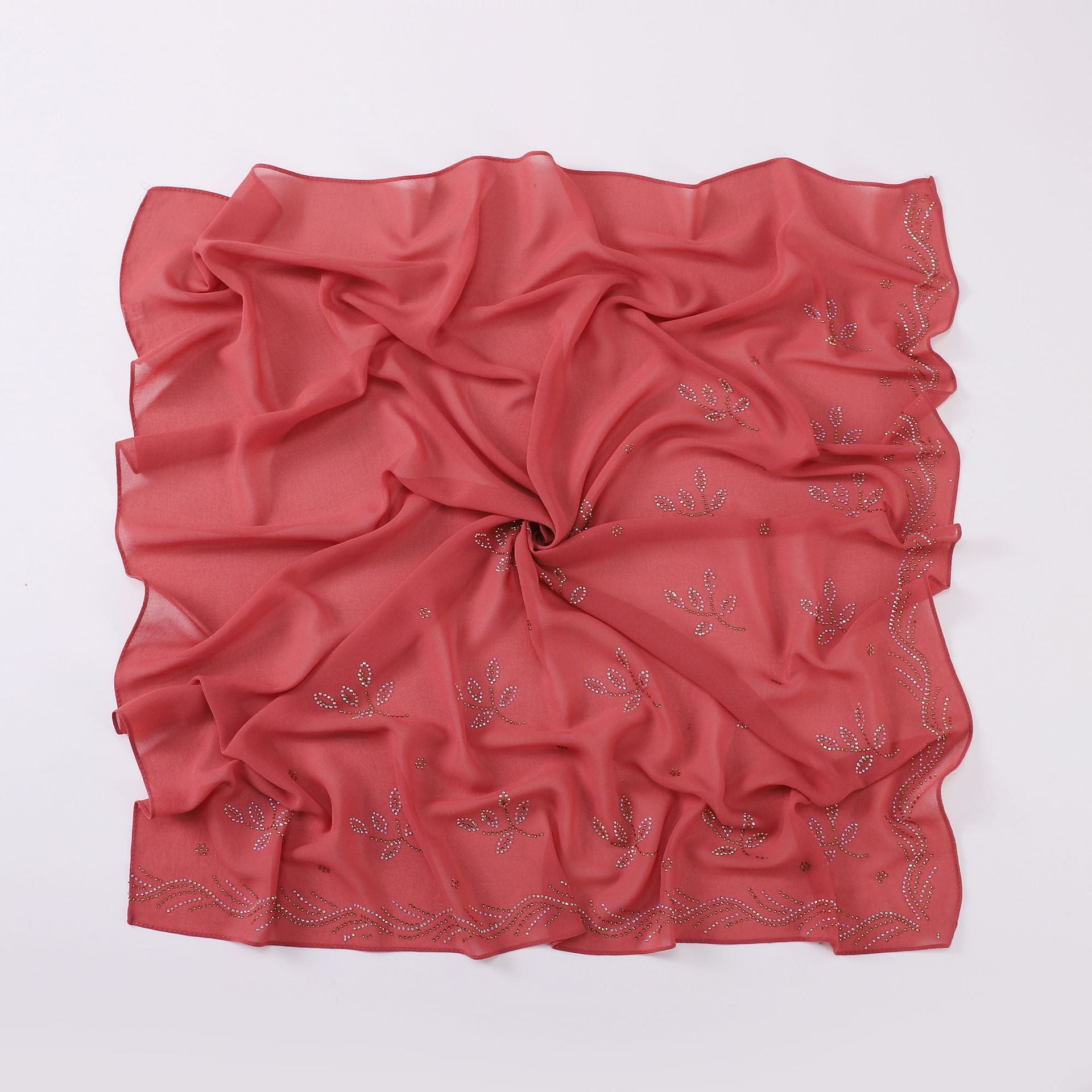 New Pearl Chiffon Leaf Hot Diamond Square Scarf 90 × 90cm Women Headscarf