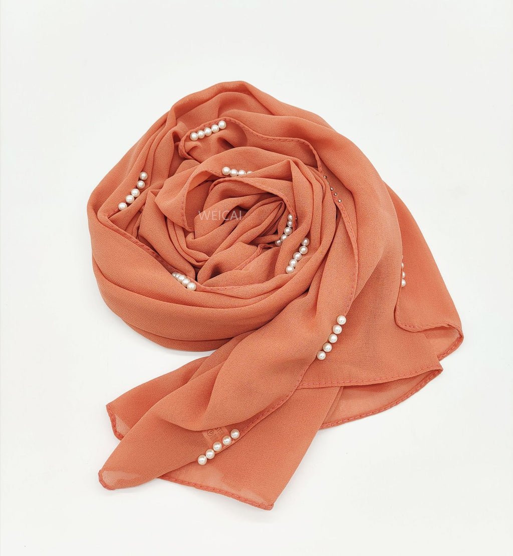 Customized flower beads pearl chiffon scarf  Women headscarf Malaysia Indonesia hijab