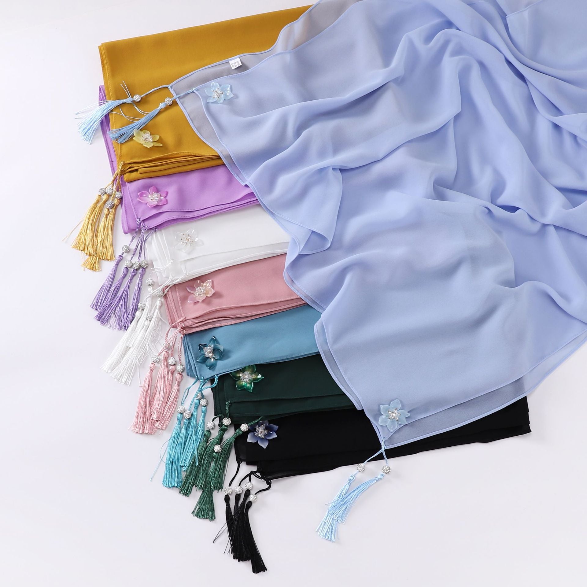 newdiamond tassel monochrome pearl chiffon  women's head scarf hijab