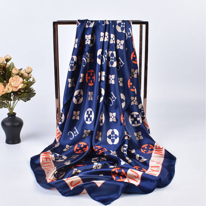 New stylish and elegant round letter edge pattern printing 90 satin large square towel headscarf