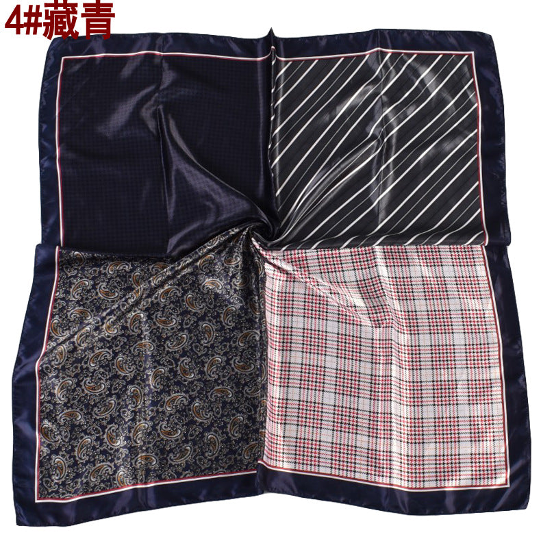 European and American fashion new 90cm-satin color matching striped small cashew generous silk scarf, annual scarf