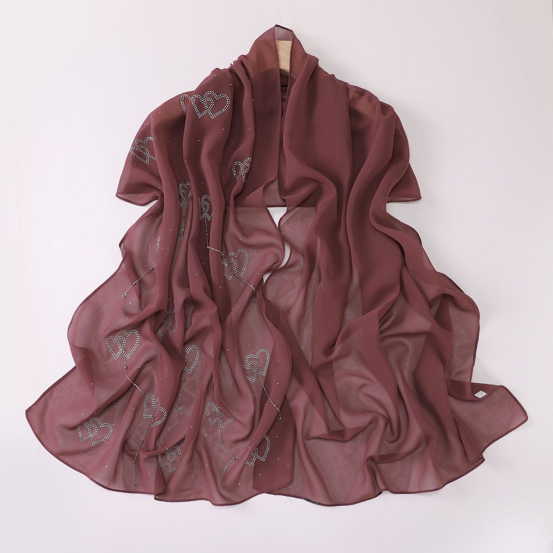 New pearl chiffon double love hot diamond hanging pendant long towel yarn Middle East Malay headscarf