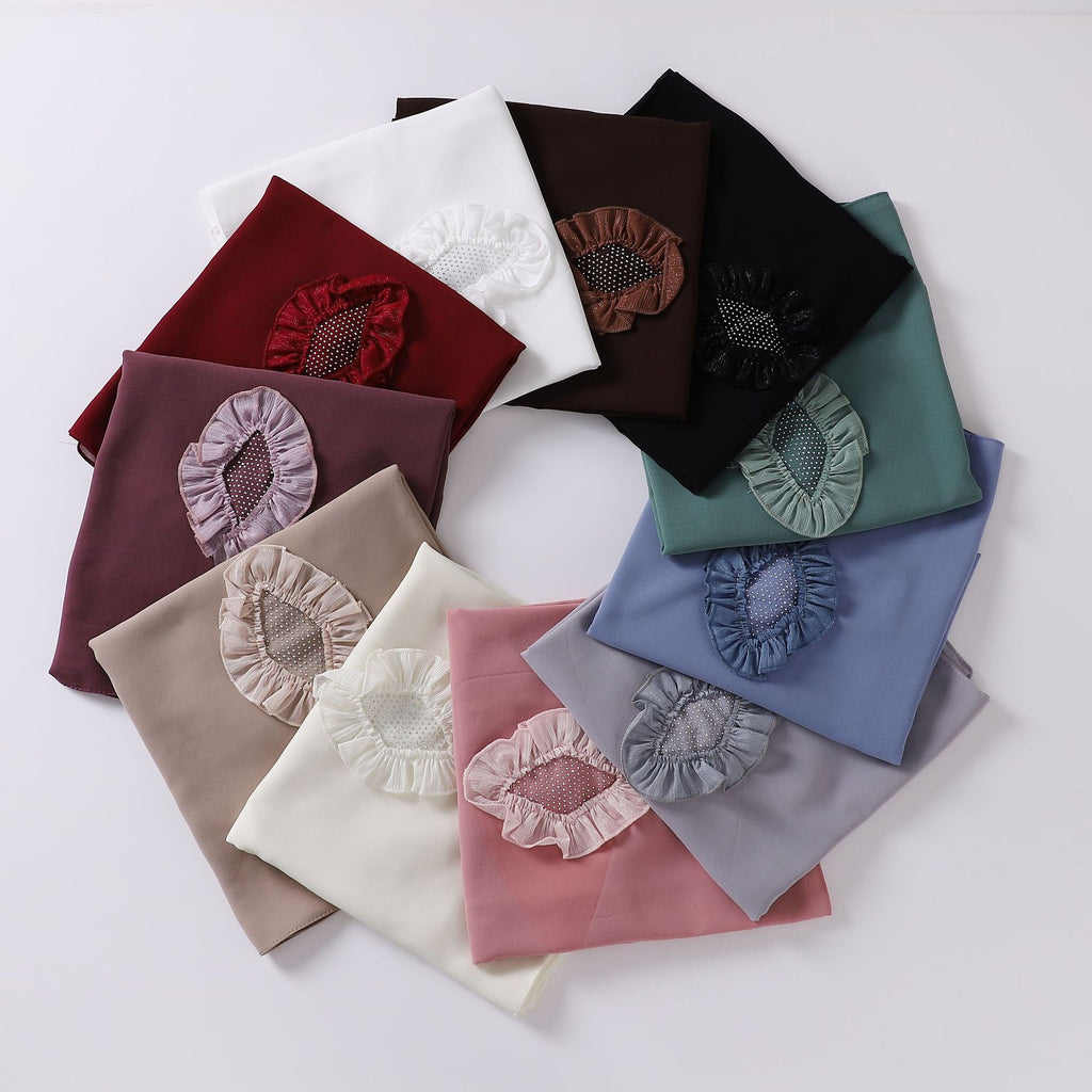 New pearl chiffon scarf, hot diamond pleated lace long scarf, Middle East and Africa headscarf, Malay hijab
