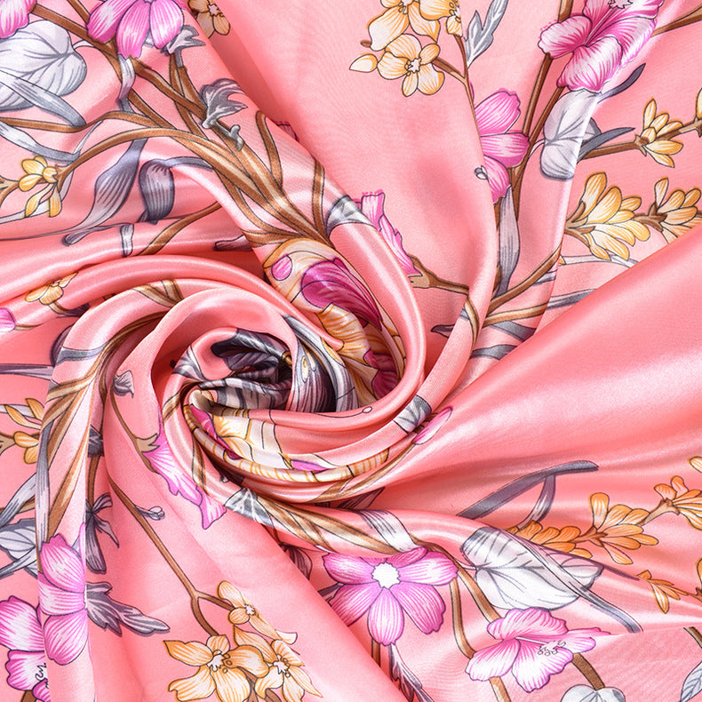 Spring and summer new fashion retro flower butterfly print satin square scarf silk scarf simulation silk circumference