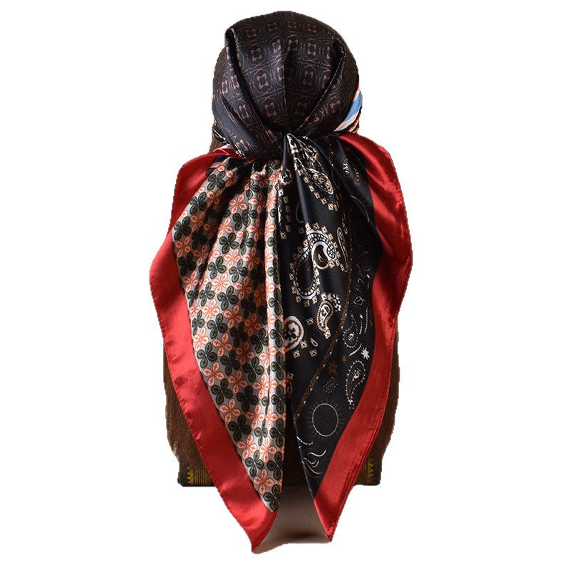 2025 new 90-satin combination pattern versatile printed square scarf with sunscreen, bag head silk scarf decoration, scarf
