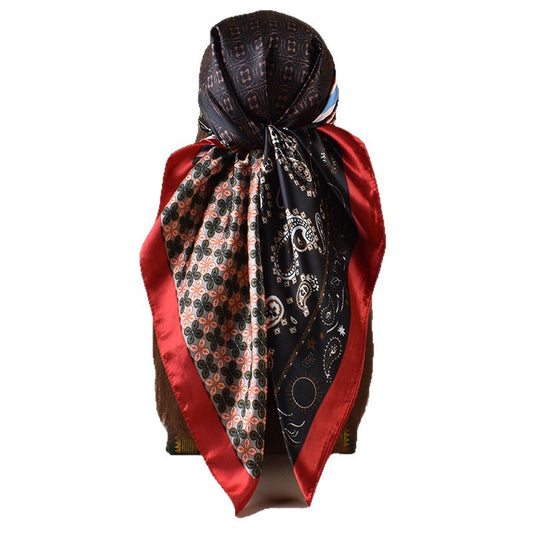 2025 new 90-satin combination pattern versatile printed square scarf with sunscreen, bag head silk scarf decoration, scarf