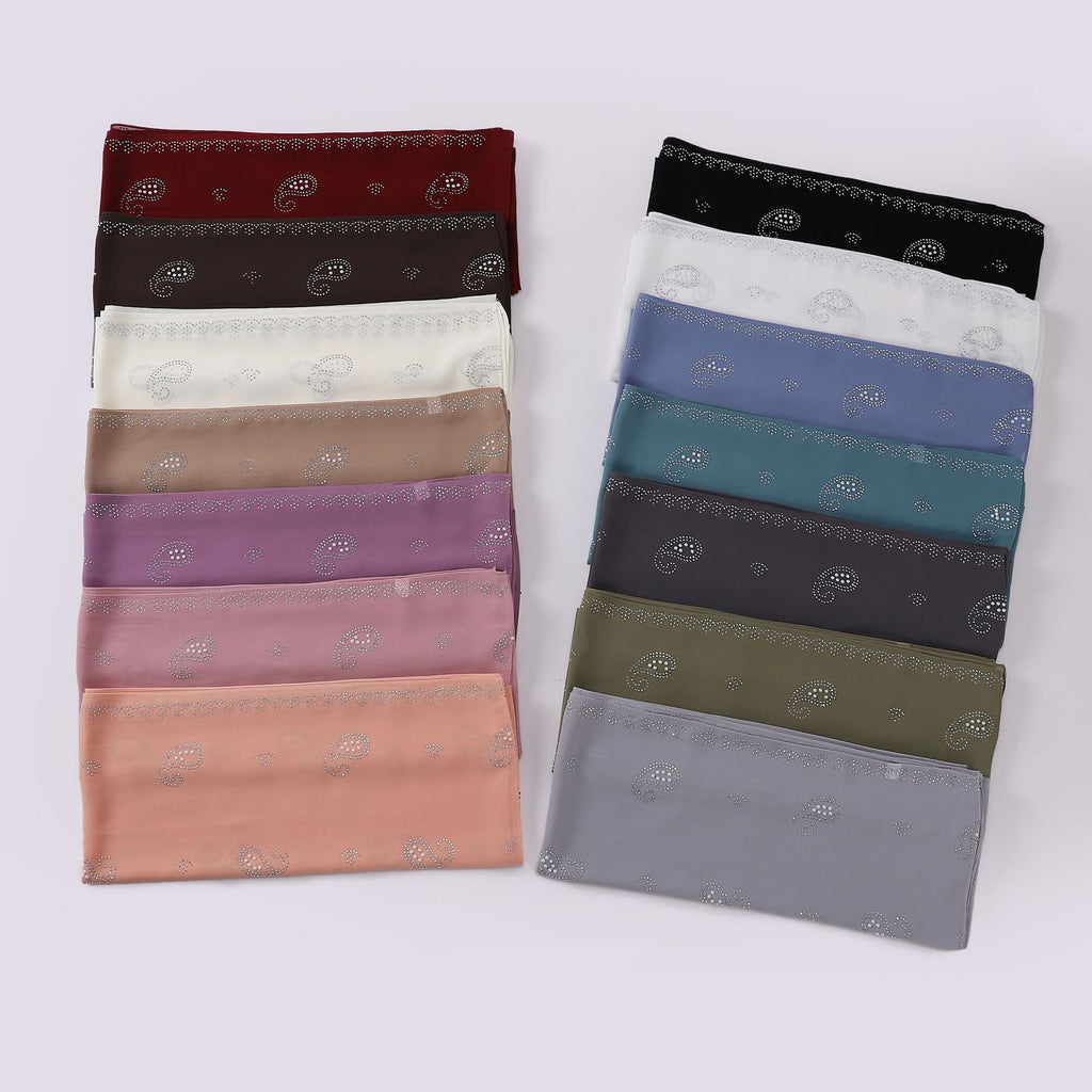 New pearl chiffon cashew nut hot diamond long towel yarn scarf Middle East and Africa headscarf hijab