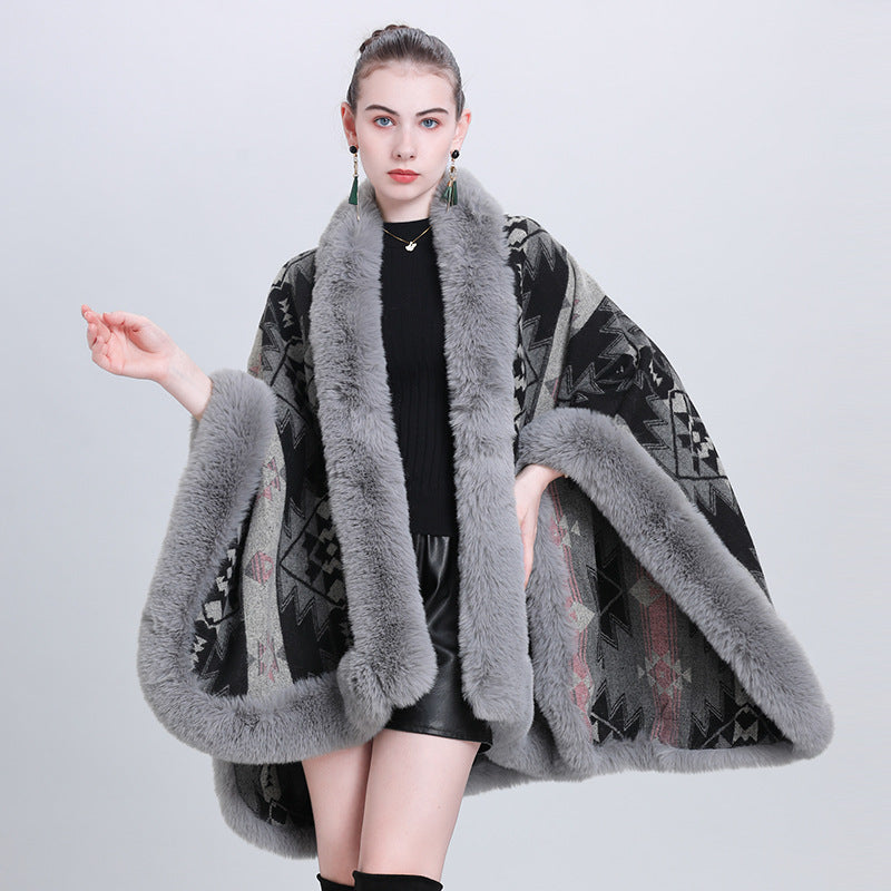 European and Korean autumn and winter new scarf shawl fashion fur collar jacquard cape shawl 0984 #