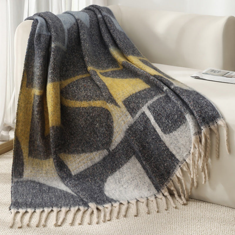 Blanket new European and American autumn and winter imitation mohair thickened geometric large shawl jacquard blanket